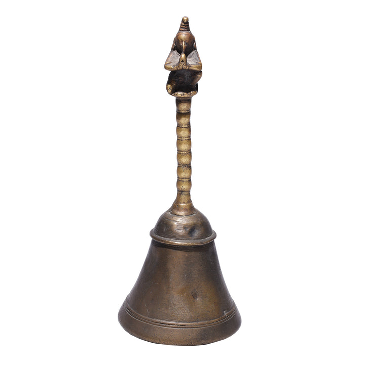Antique Indian Brass Puja Bell With Devotional Figure Finial Nineteenth Century | Indigo Antiques