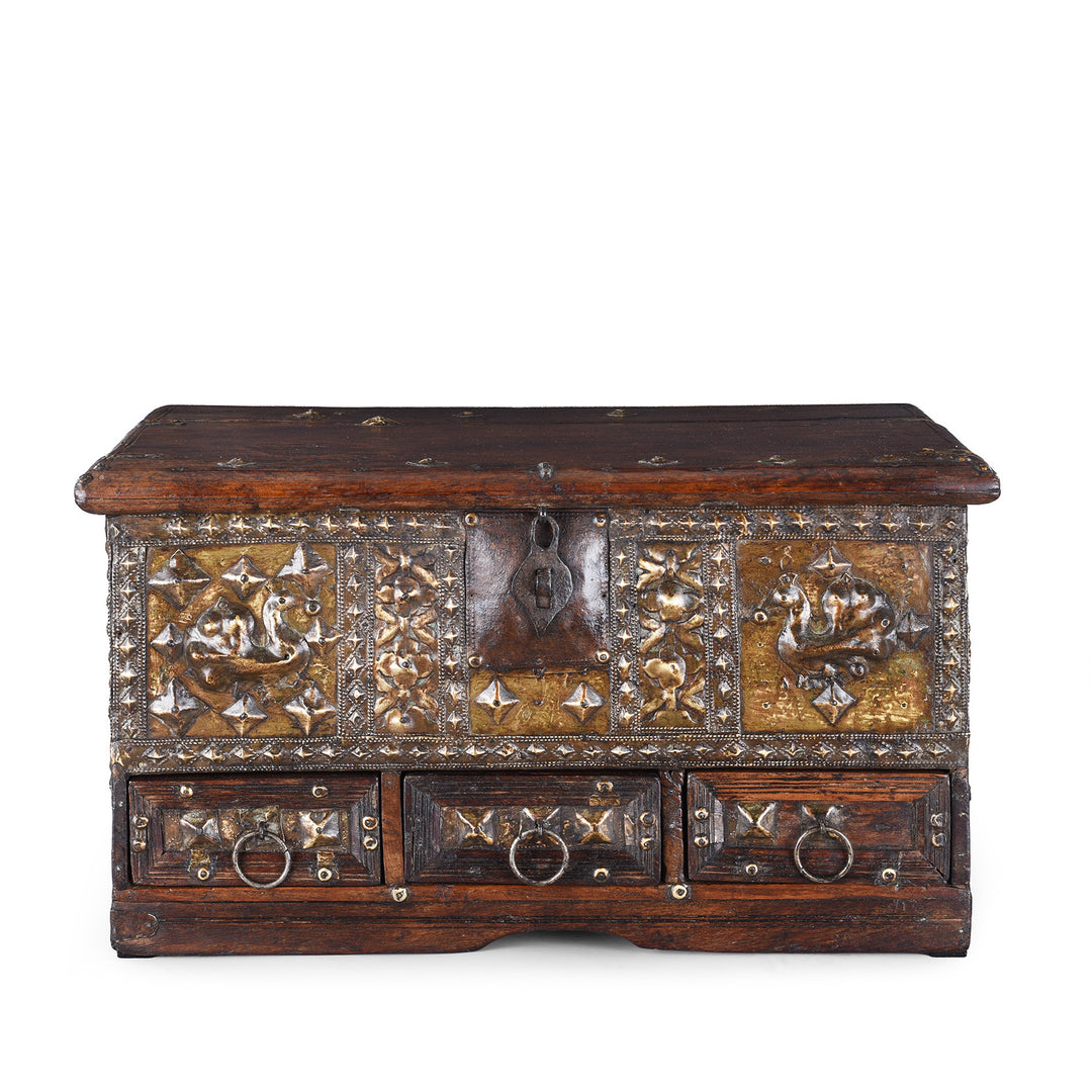 Antique Indian Brass Studded Rosewood Peacock Box | Indigo Antiques