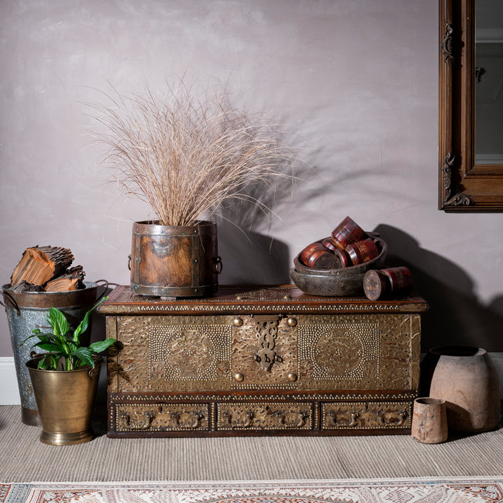 Antique Indian Brass Studded Teak Zanzibar Chest | Indigo Antiques