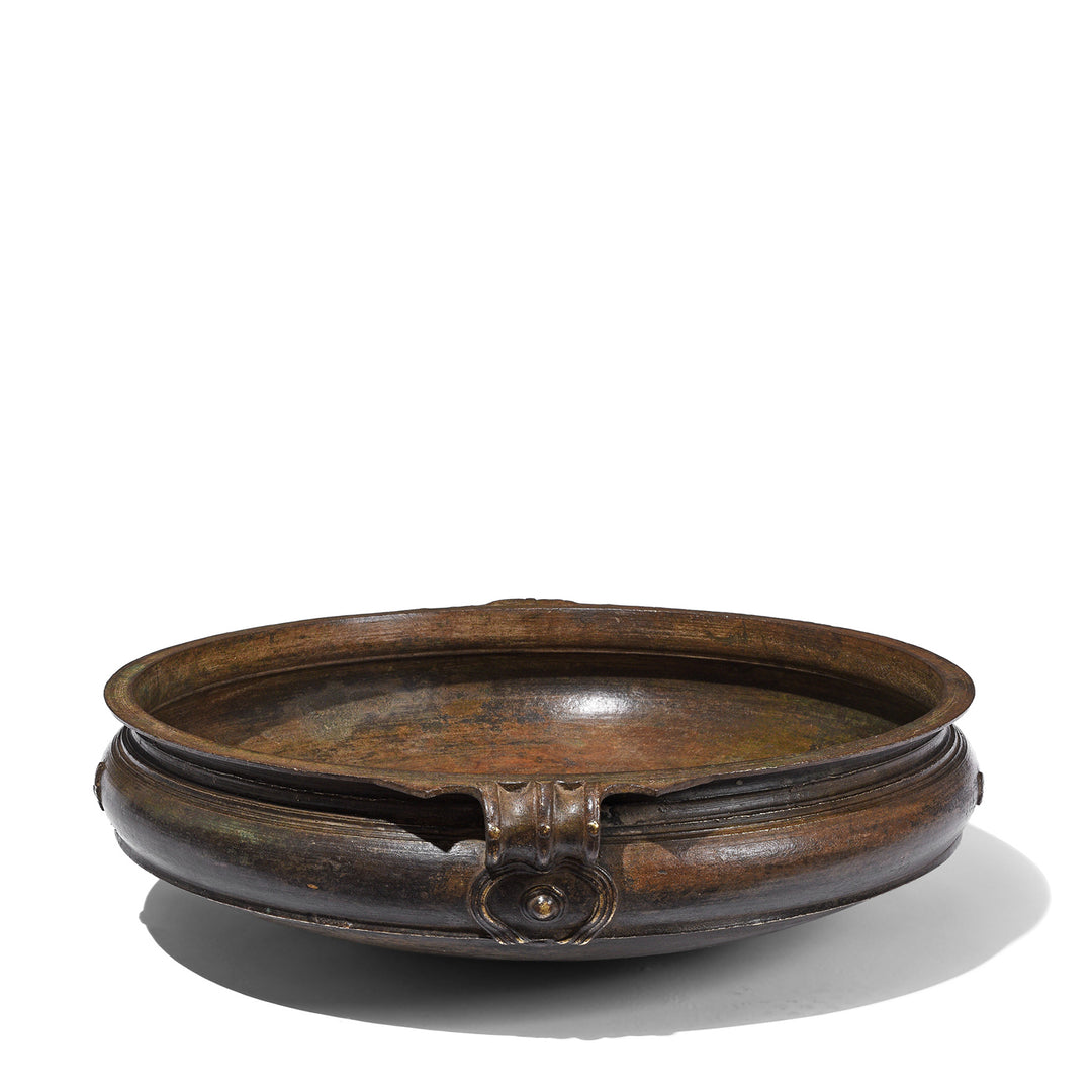 Late 19th Century South Indian Bronze Urli Cauldron With Loop Handles And Rich Aged Patina