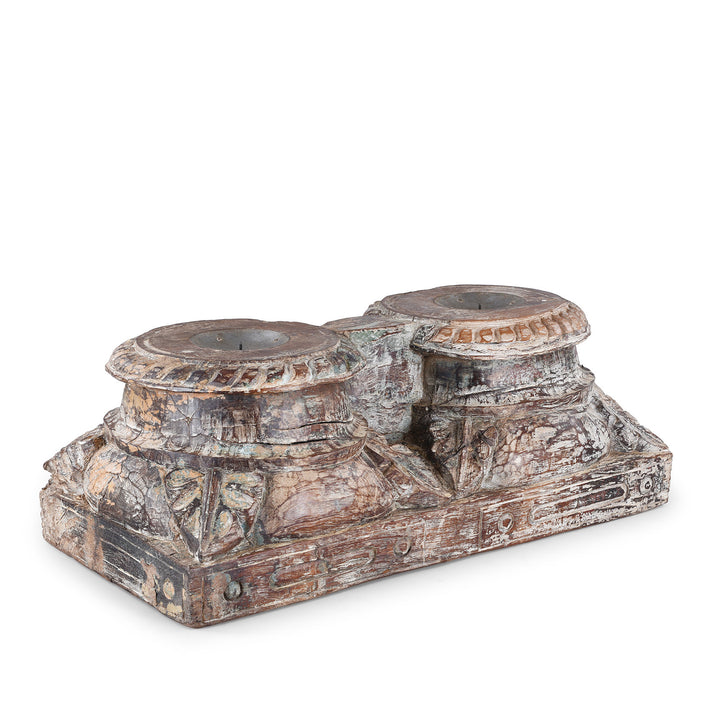 Antique Indian Candle Stand Made From a Carved Teak Capitol | Indigo Antiques