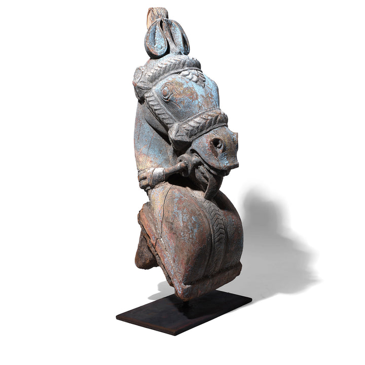 Antique Indian Carved Horse Head Corbel On Stand | Indigo Antiques