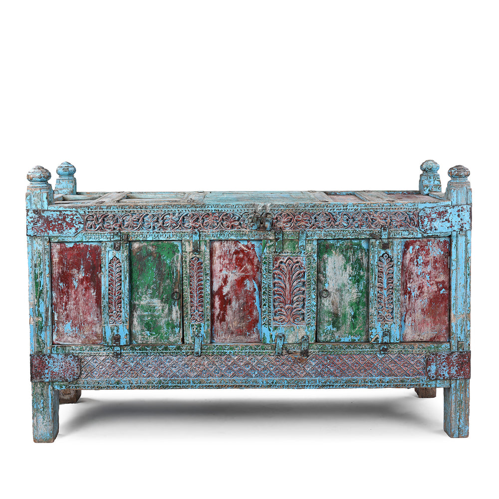 Antique Indian Carved Manjus Dowry Chest | Indigo Antiques