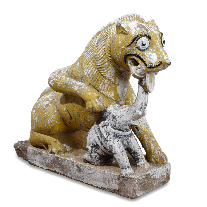Antique Indian Carved Stone Lion & Elephant | Indigo Antiques