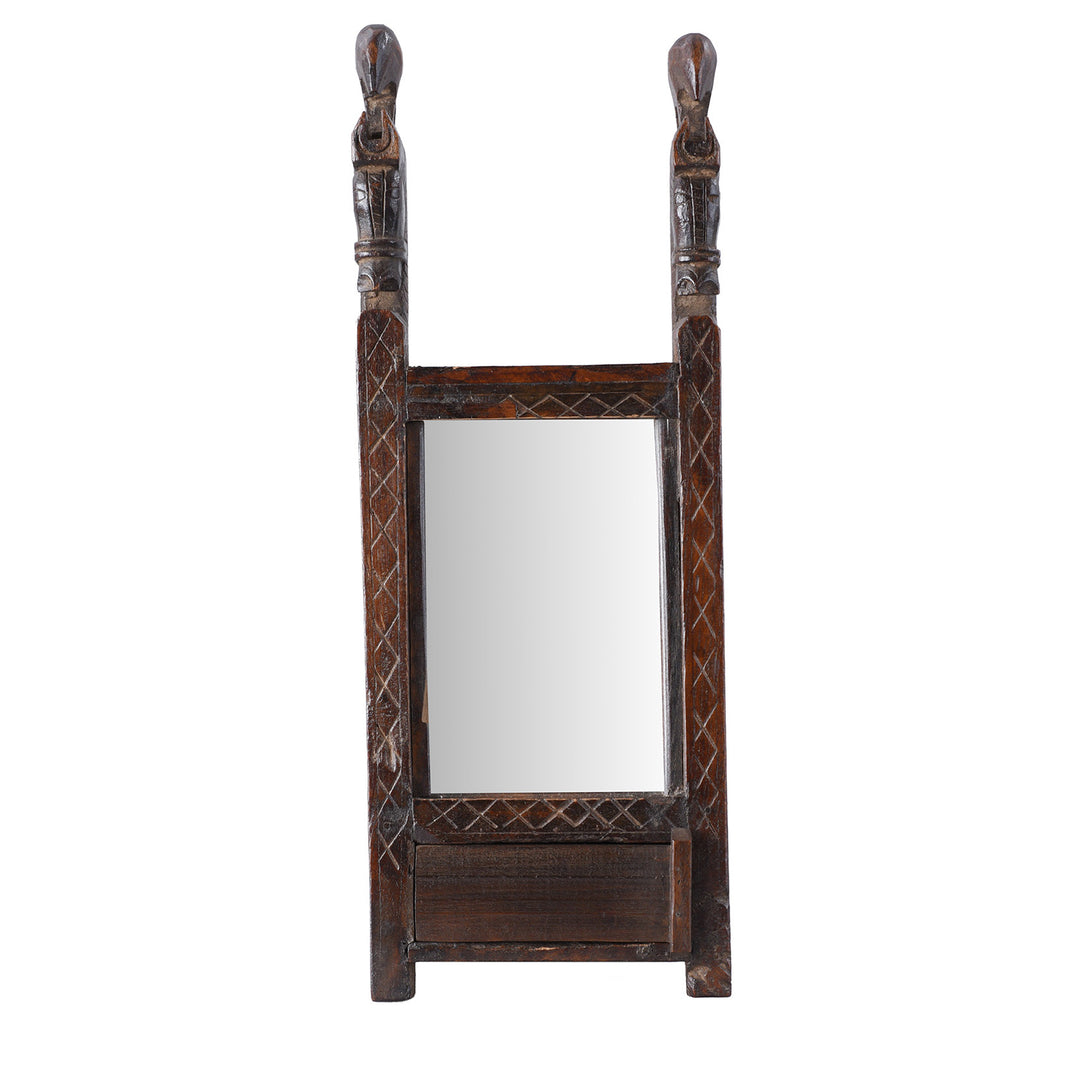Antique Indian Carved Teak Horse & Parrot Mirror | Indigo Antiques