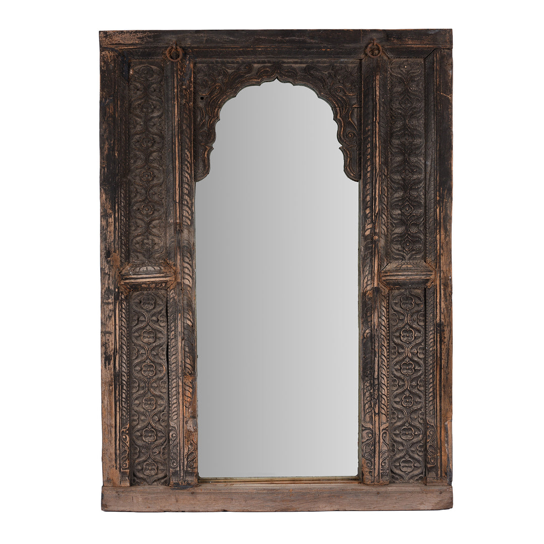 Antique Indian Carved Teak Window Mirror | Indigo Antiques