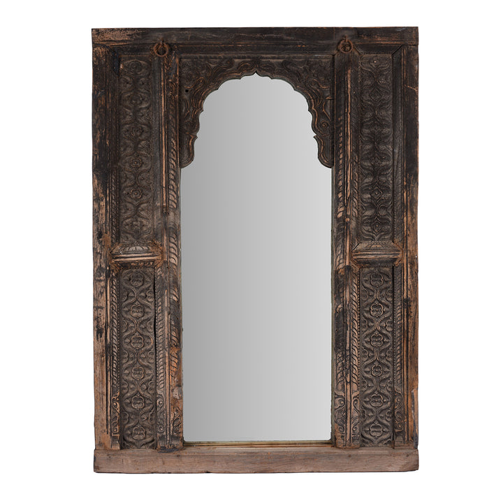 Antique Indian Carved Teak Window Mirror | Indigo Antiques