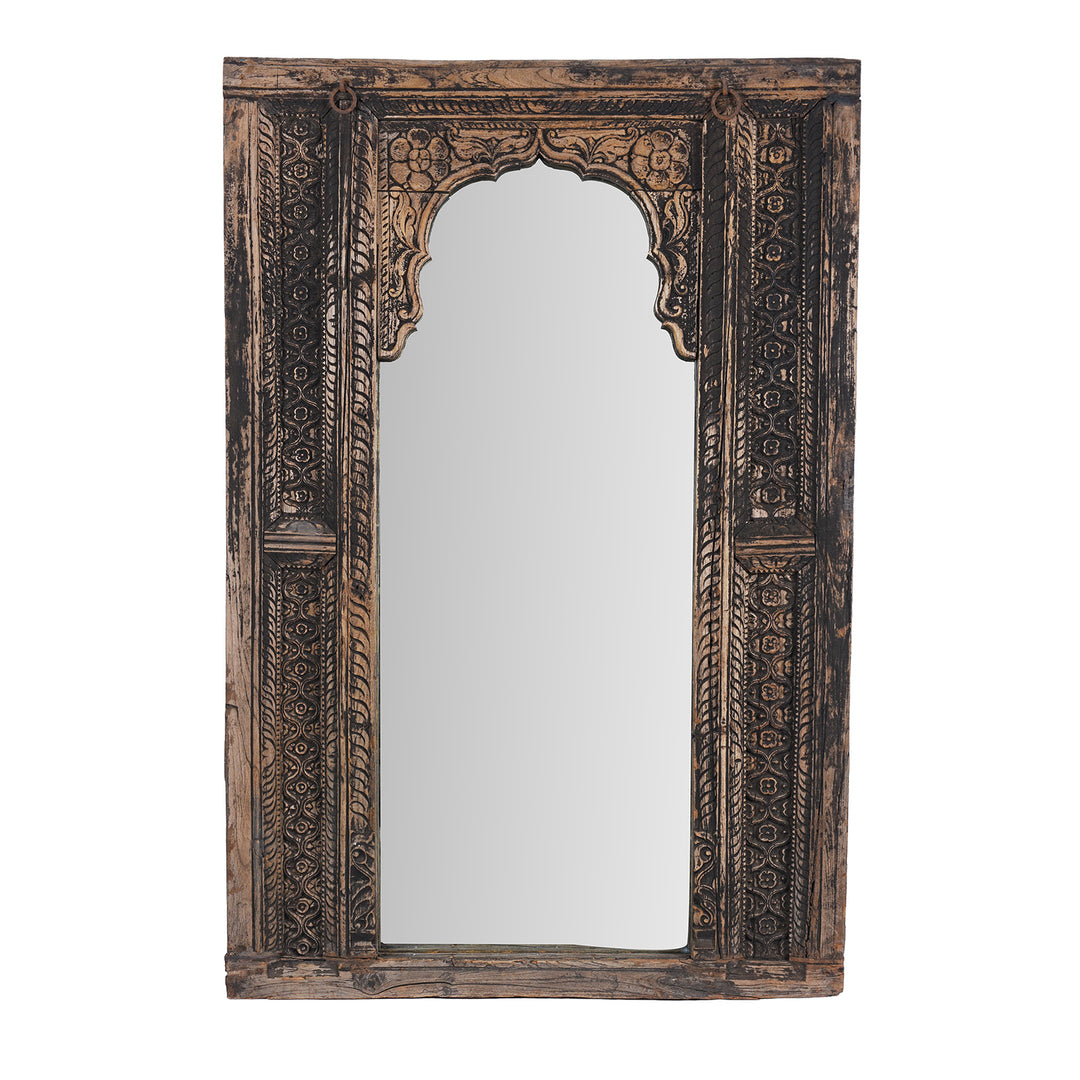 Antique Indian Carved Teak Window Mirror From Maharashtra | Indigo Antiques