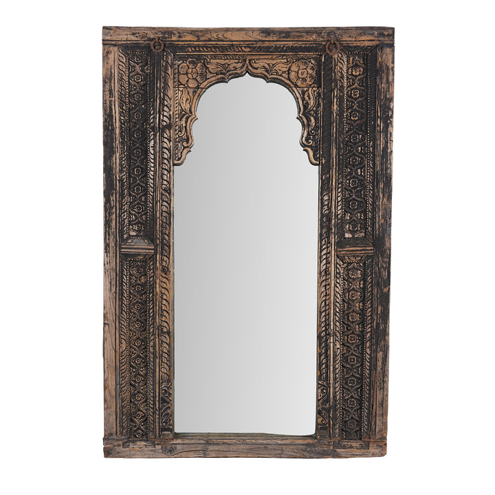 Antique Indian Carved Teak Window Mirror From Maharashtra | Indigo Antiques