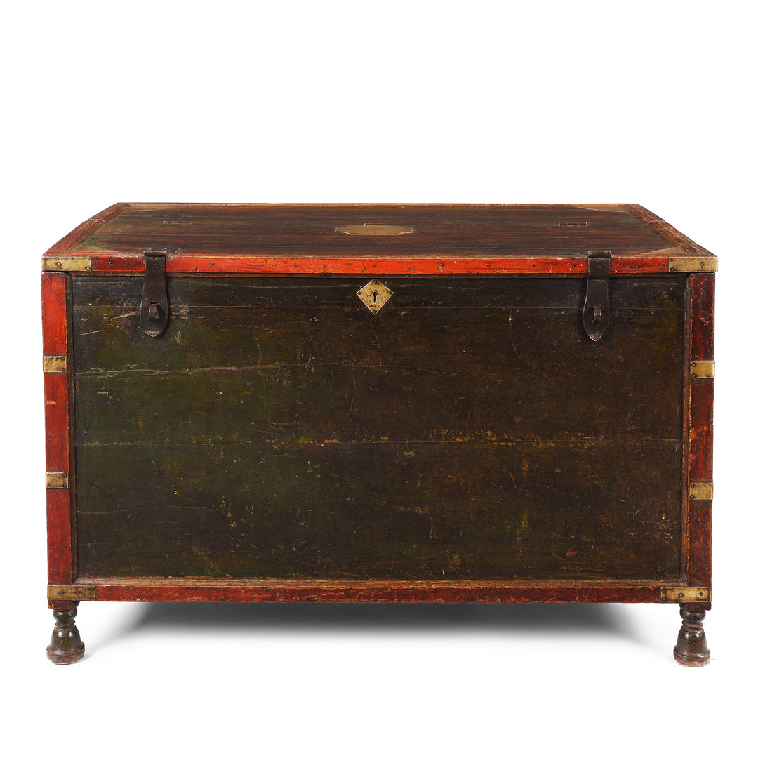 Antique Indian Dark Painted Brass & Lacquer Chest | Indigo Antiques