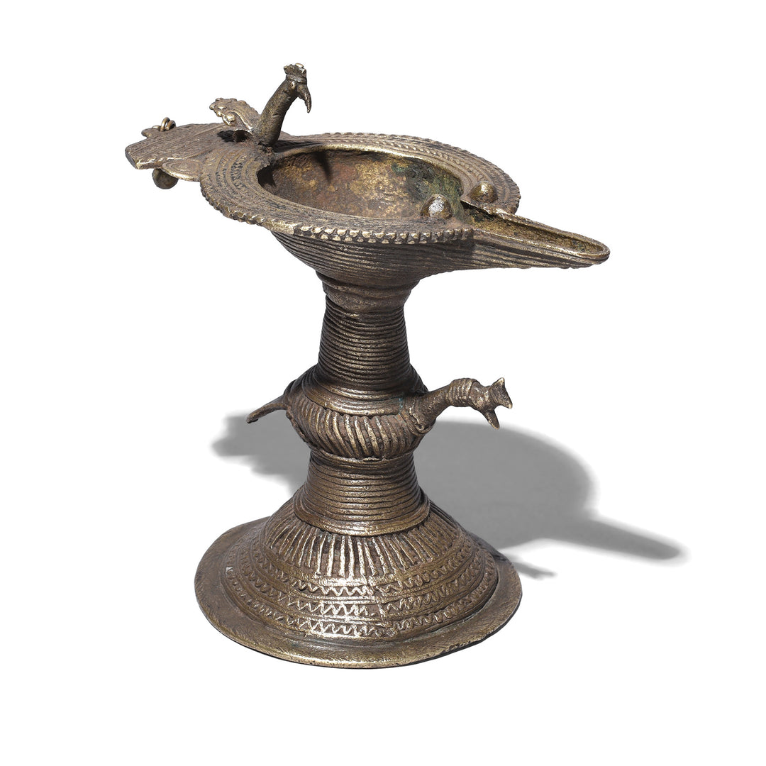 Antique Indian Dhokra Work Oil Lamp | Indigo Antiques