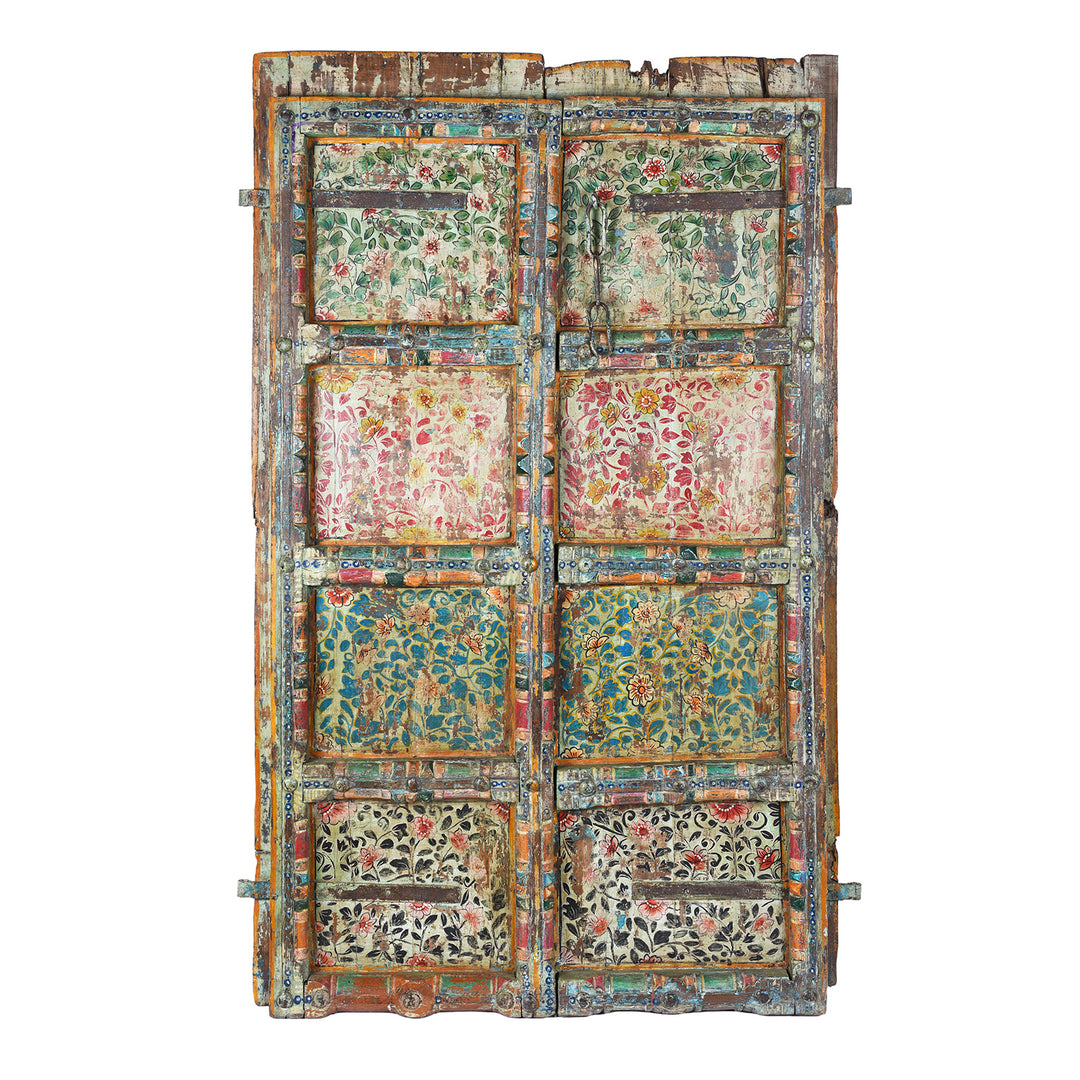 Antique Indian Door With Later Floral Painting | Indigo Antiques