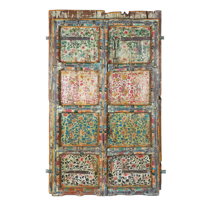Antique Indian Door With Later Floral Painting | Indigo Antiques