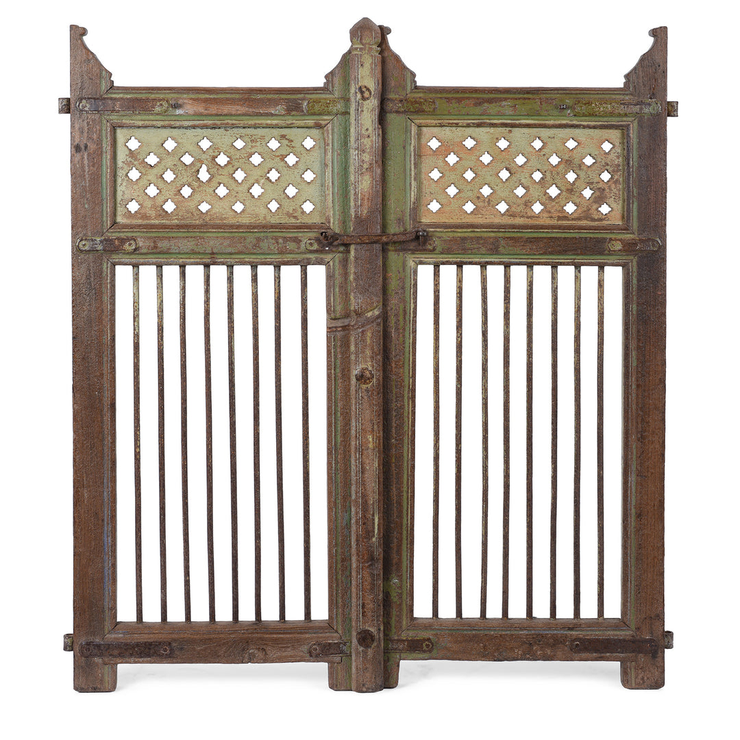 Antique Indian Green Painted Teak Dog Gate | Indigo Antiques