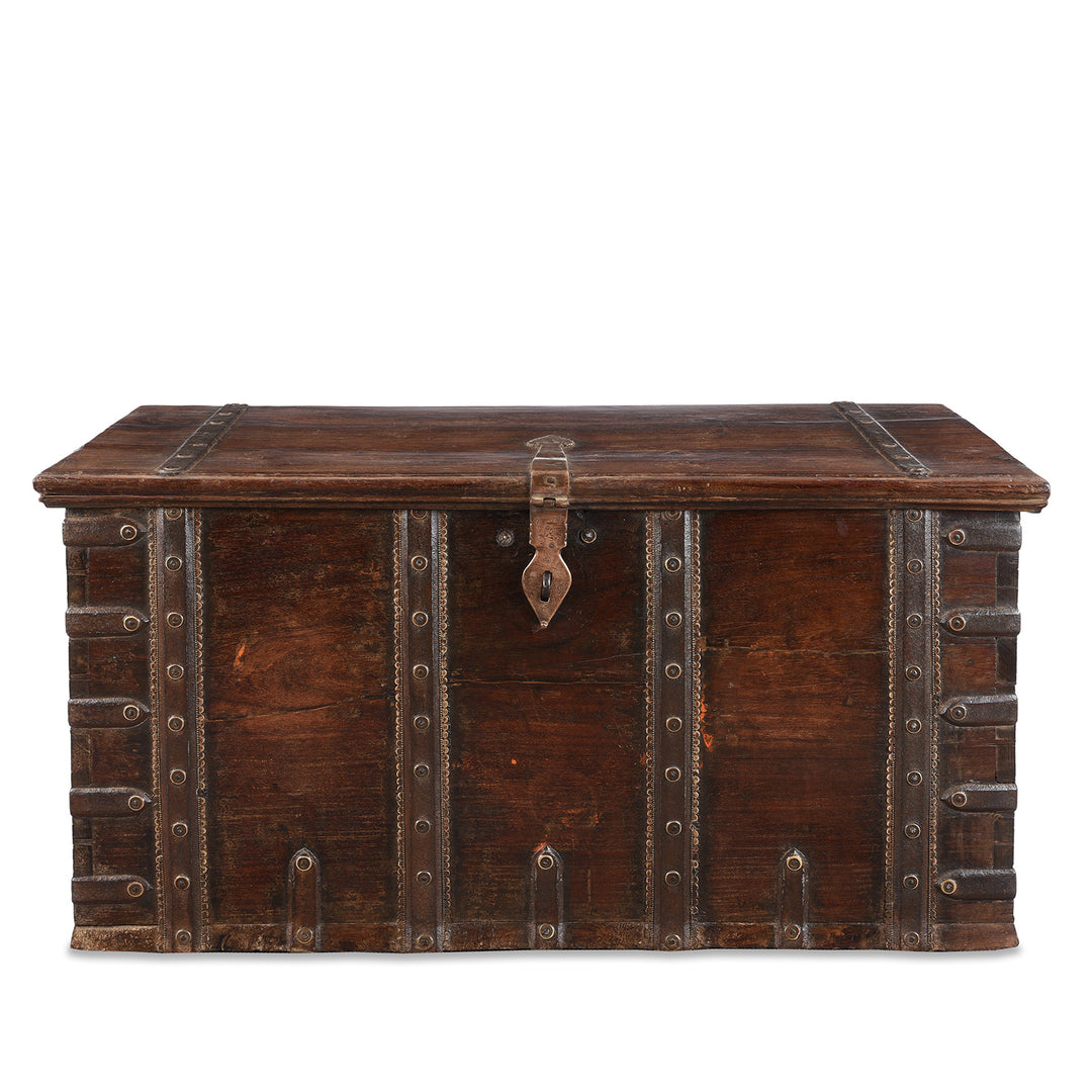 Antique Indian Iron Bound Rosewood Chest From Kutch | Indigo Antiques