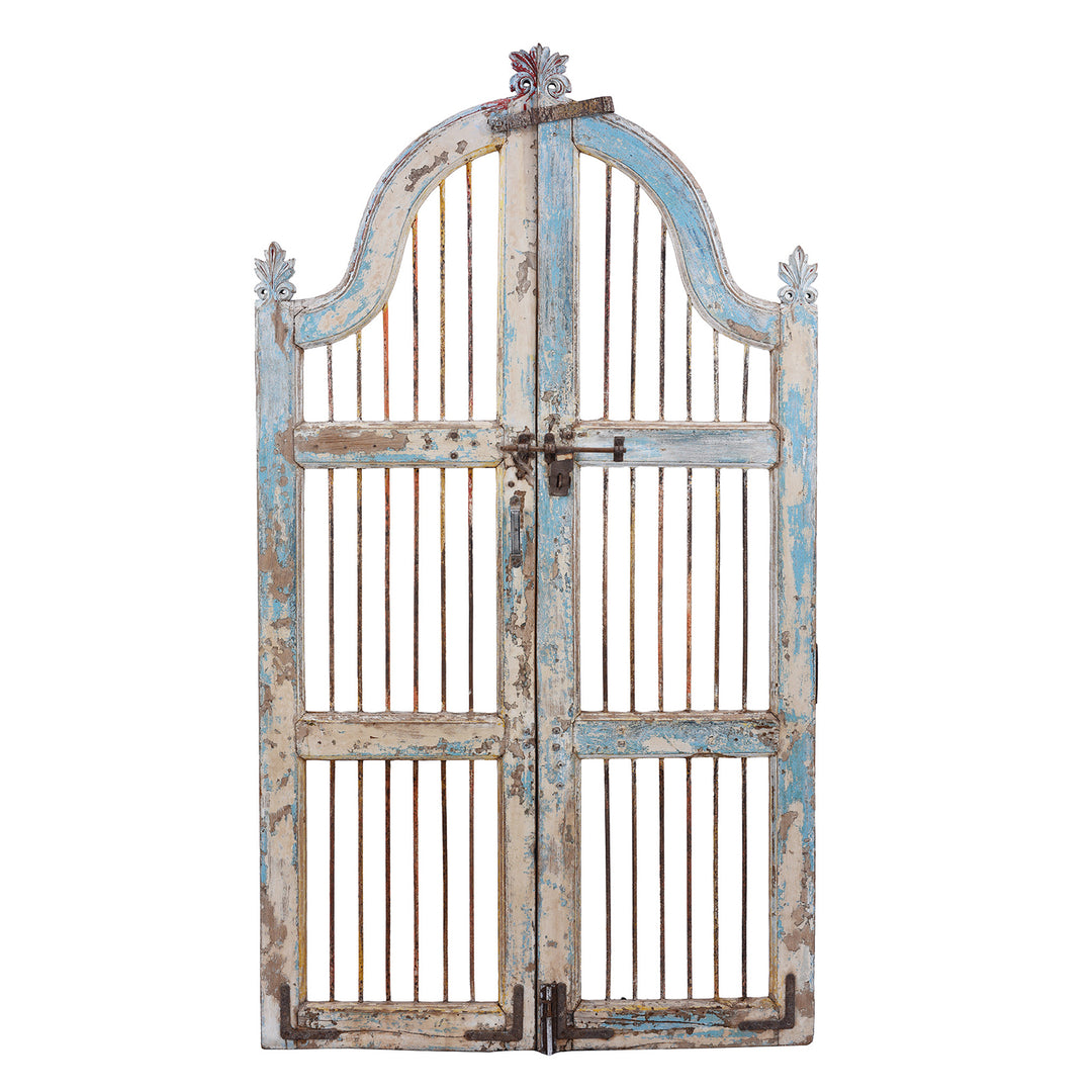 Antique Indian Large Blue Painted Temple Dog Gates | Indigo Antiques