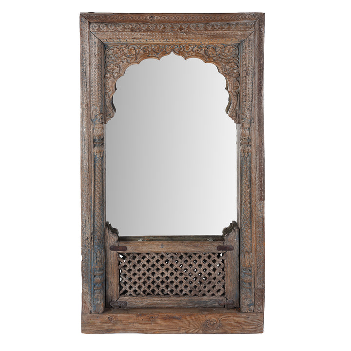 Antique Indian Mirror Made From An Old Carved Window | Indigo Antiques