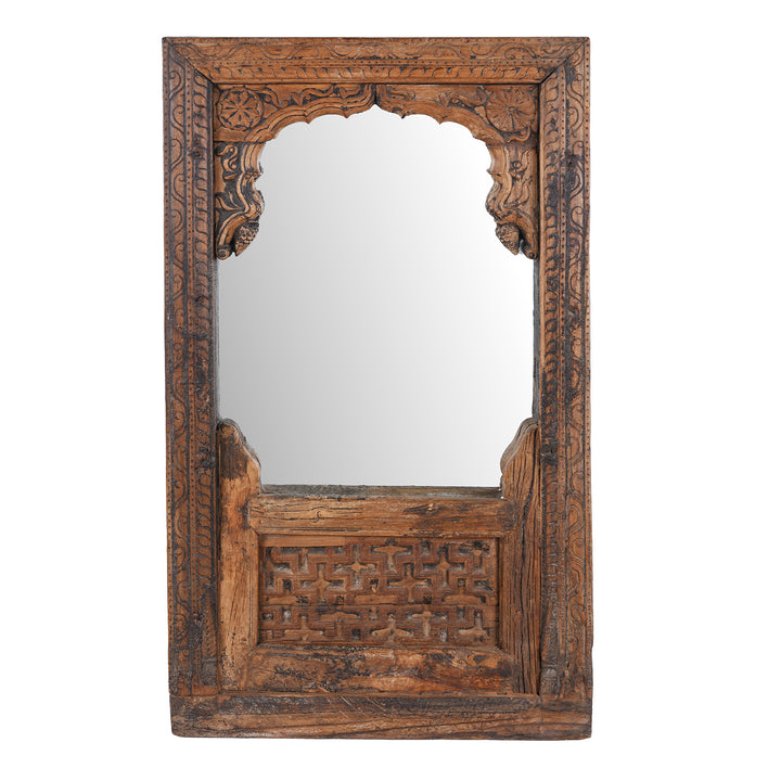Antique Indian Mirror Made From An Old Teak Window | Indigo Antiques