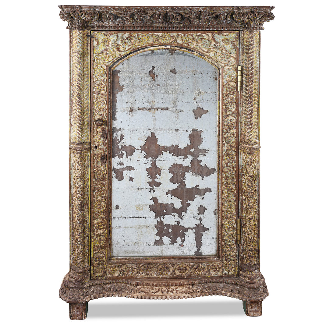 Antique Indian Painted Almirah With Mirror | Indigo Antiques