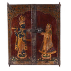 Painted Radha Krishna Window Shutter - 19th Century