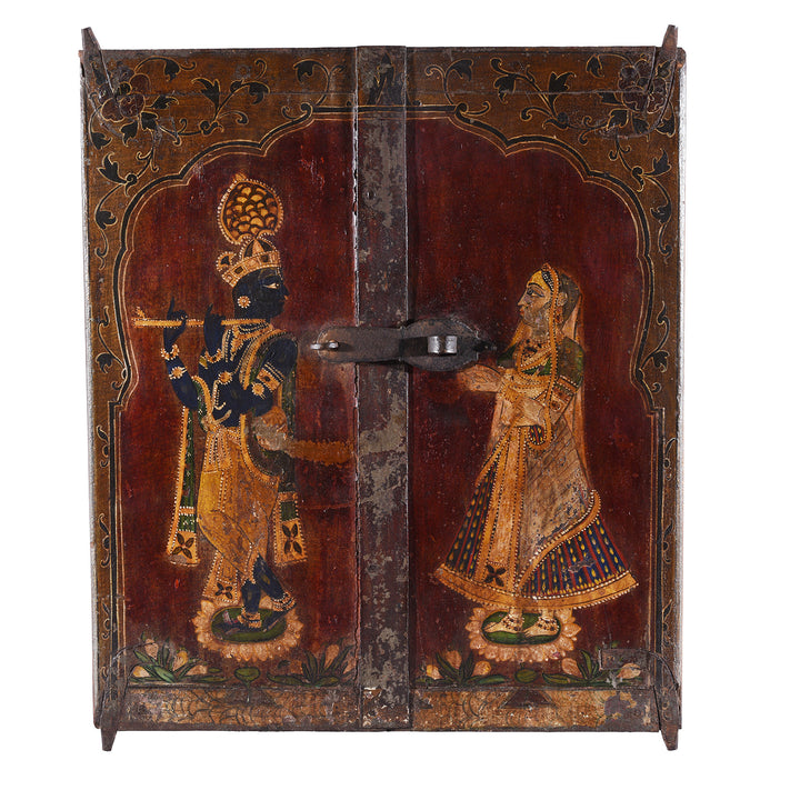 Antique Indian Painted Radha Krishna Window Shutter | Indigo Antiques