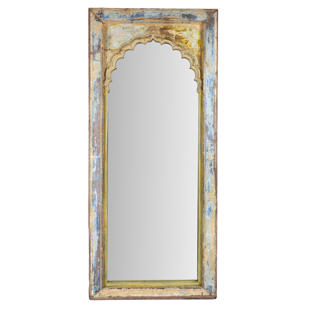 Antique Indian Painted Teak Arched Door Mirror | Indigo Antiques