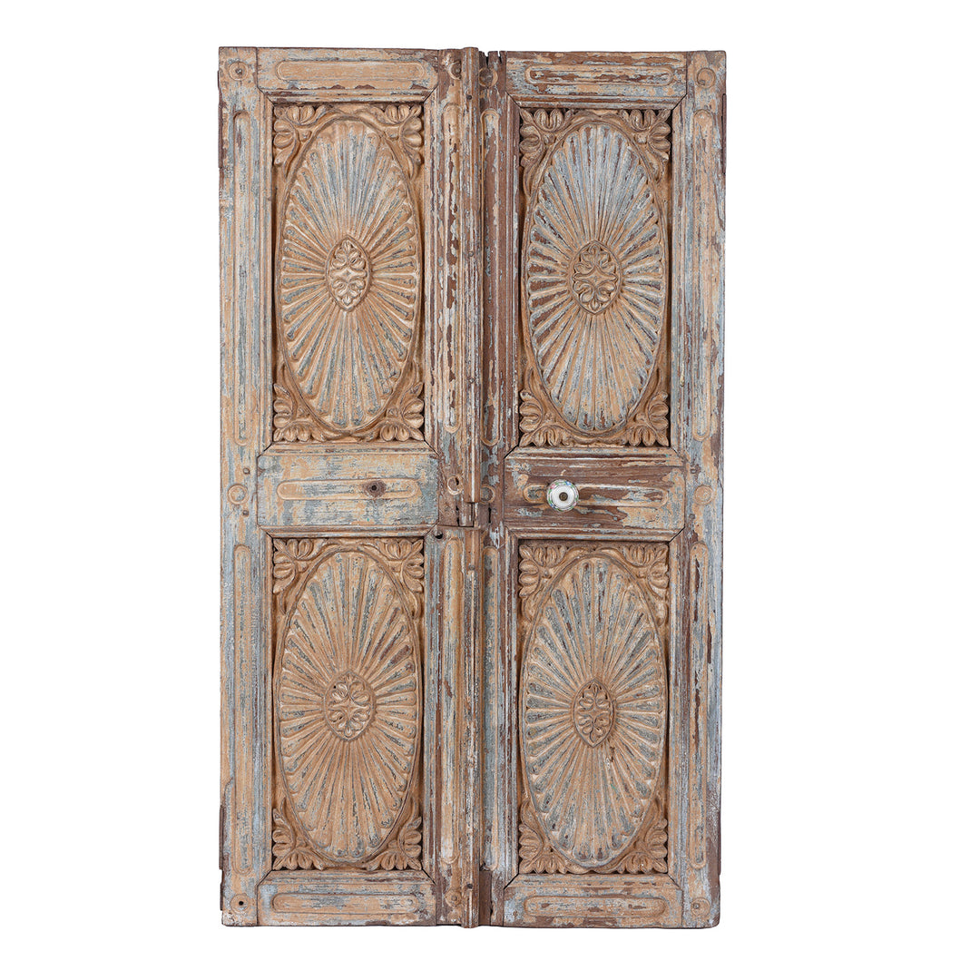 Antique Indian Painted Teak Cabinet Front | Indigo Antiques