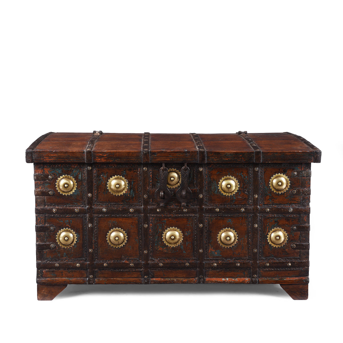 Antique Indian Painted Teak Coffee Table Chest | Indigo Antqiues 