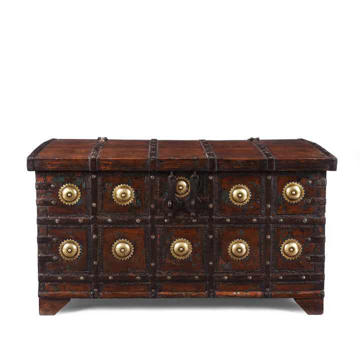 Antique Indian Painted Teak Coffee Table Chest | Indigo Antqiues 