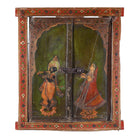 Painted Radha Krishna Window Shutter- 19th Century
