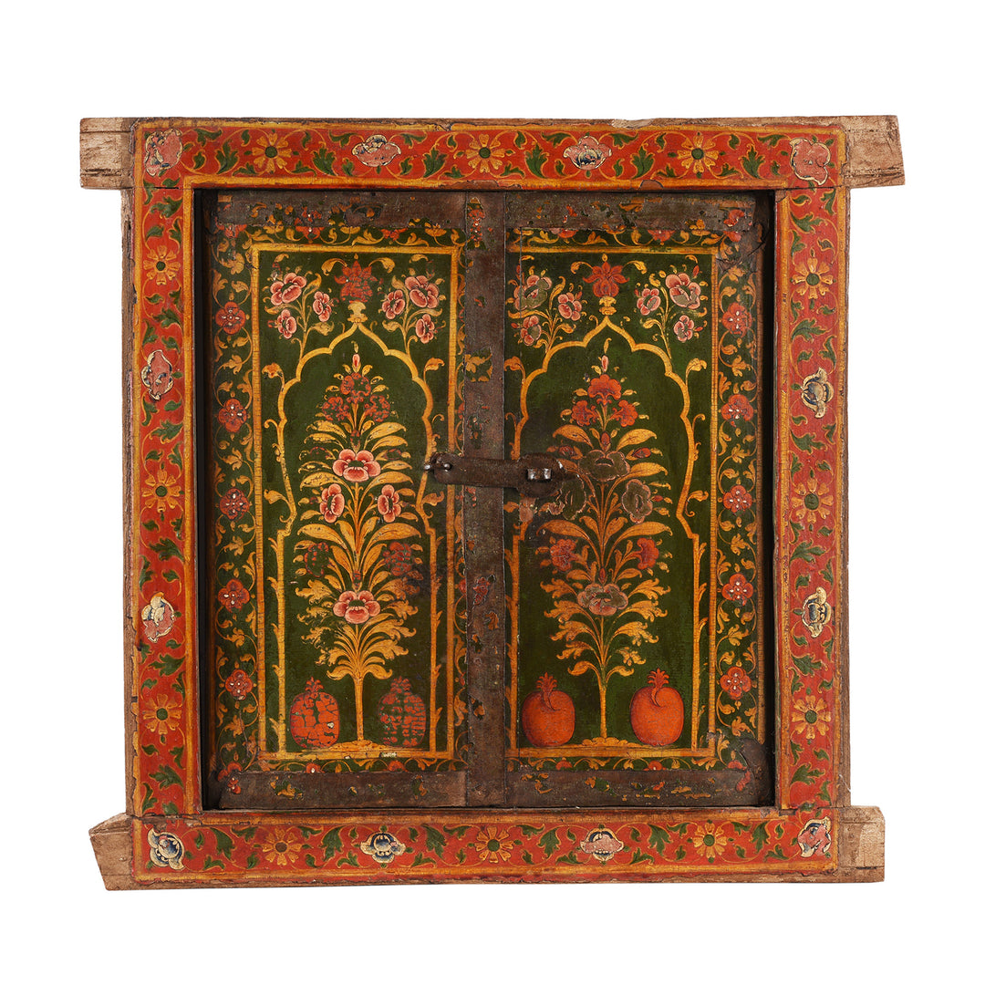 Antique Indian Tre Of Life Painted Window Shutter | Indigo Antiques