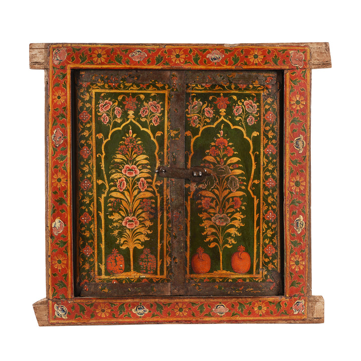 Antique Indian Tre Of Life Painted Window Shutter | Indigo Antiques