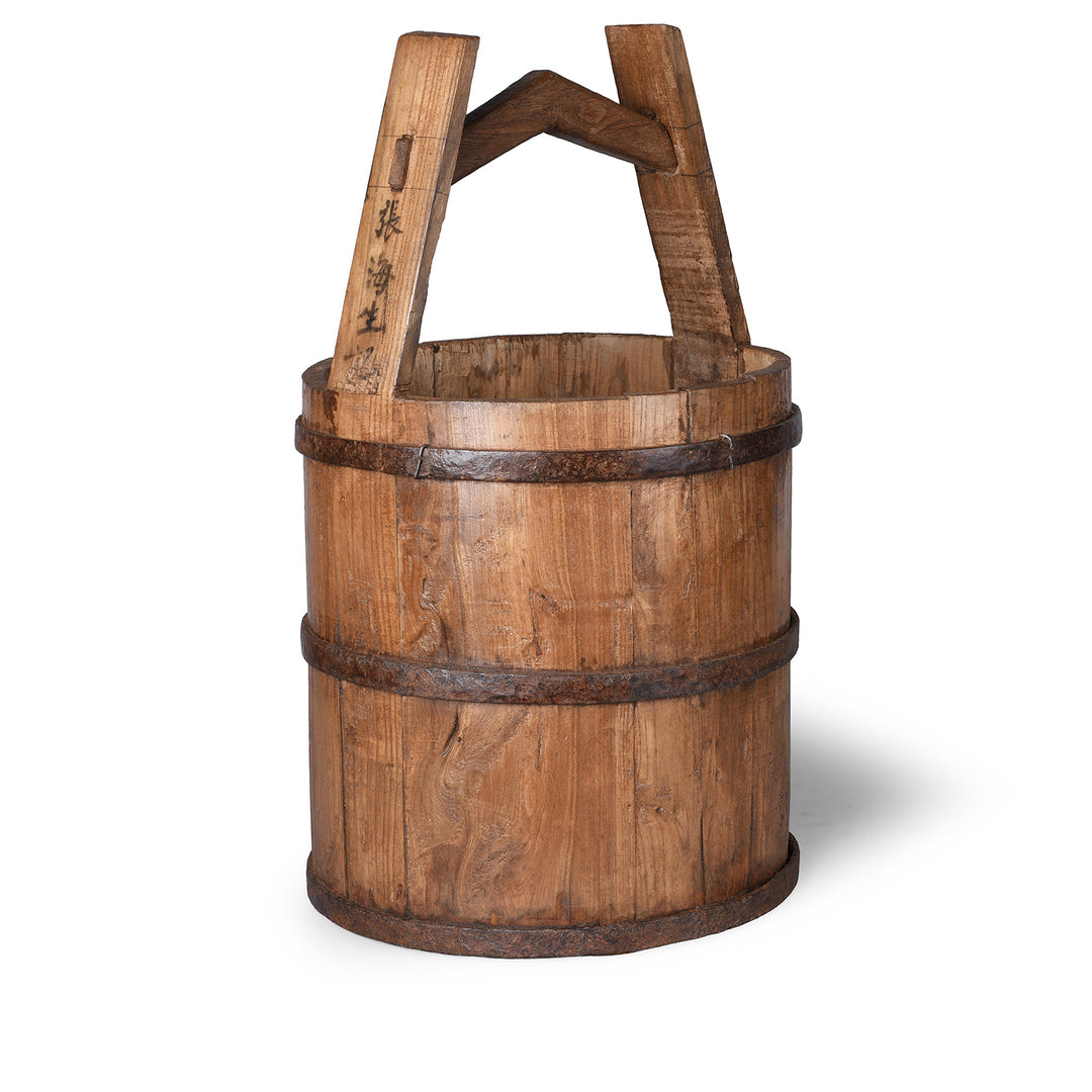 Antique Iron Bound Pine Bucket From Shanxi | Indigo Antiques