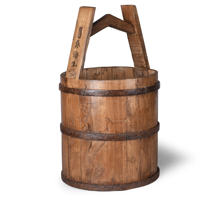 Antique Iron Bound Pine Bucket From Shanxi | Indigo Antiques