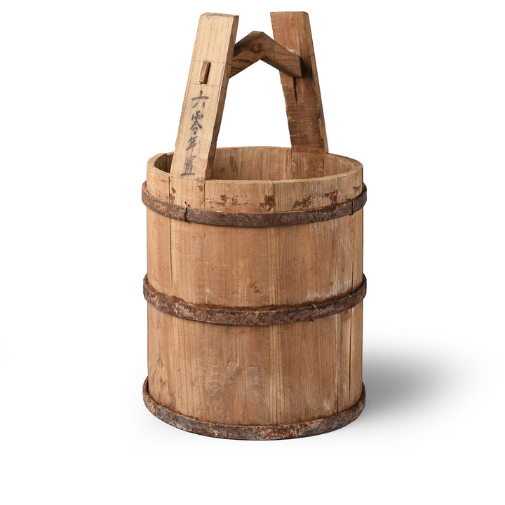 Antique Iron Bound Pine Bucket From Shanxi | Indigo Antiques
