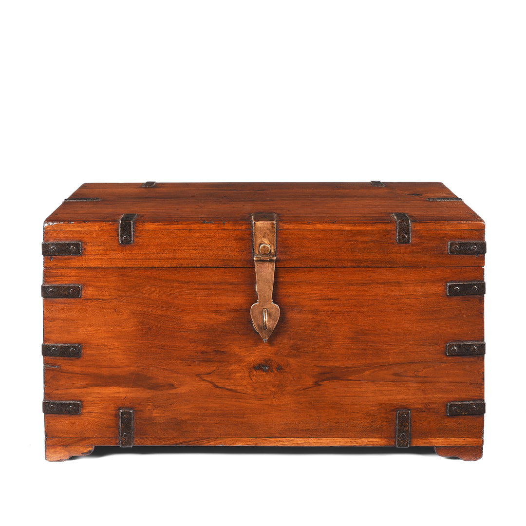 Antique Iron Bound Teak Military Chest From Rajasthan| Indigo Antiques