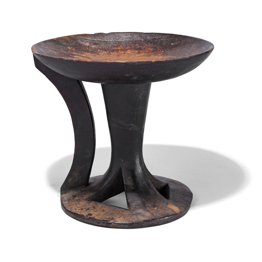 Antique Naga Tribal Wooden Food Bowl From Nagaland With Pedestal Base And Rich Patina