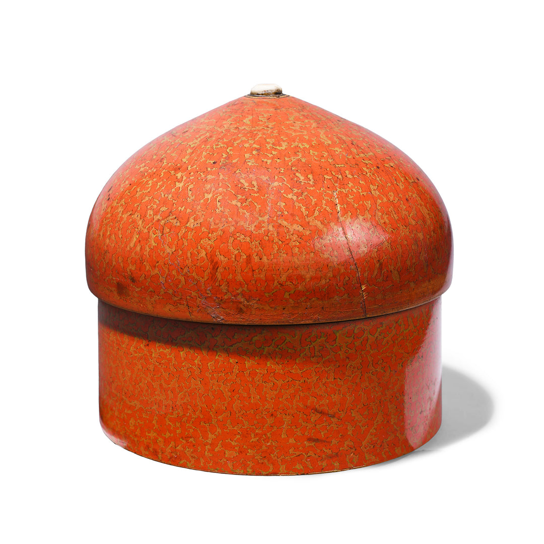 Antique Nineteenth Century Barmer Spotted Lacquer Pot With Domed Lid And Central Moti
