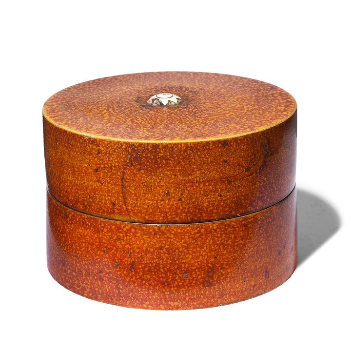 Antique Nineteenth Century Barmer Spotted Lacquer Pot With Flat Lid And Decorative Knop