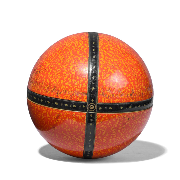 Antique Nineteenth Century Indian Barmer Spotted Lacquer Ball With Black Decorative Bands