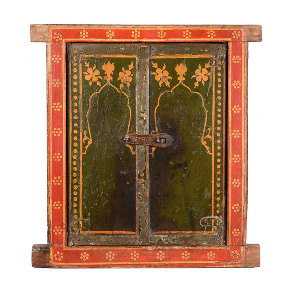 Painted Indian Mirror Shutter From Bikaner - 19th Century Painted Indian Mirror Shutter From Bikaner - 19th Century