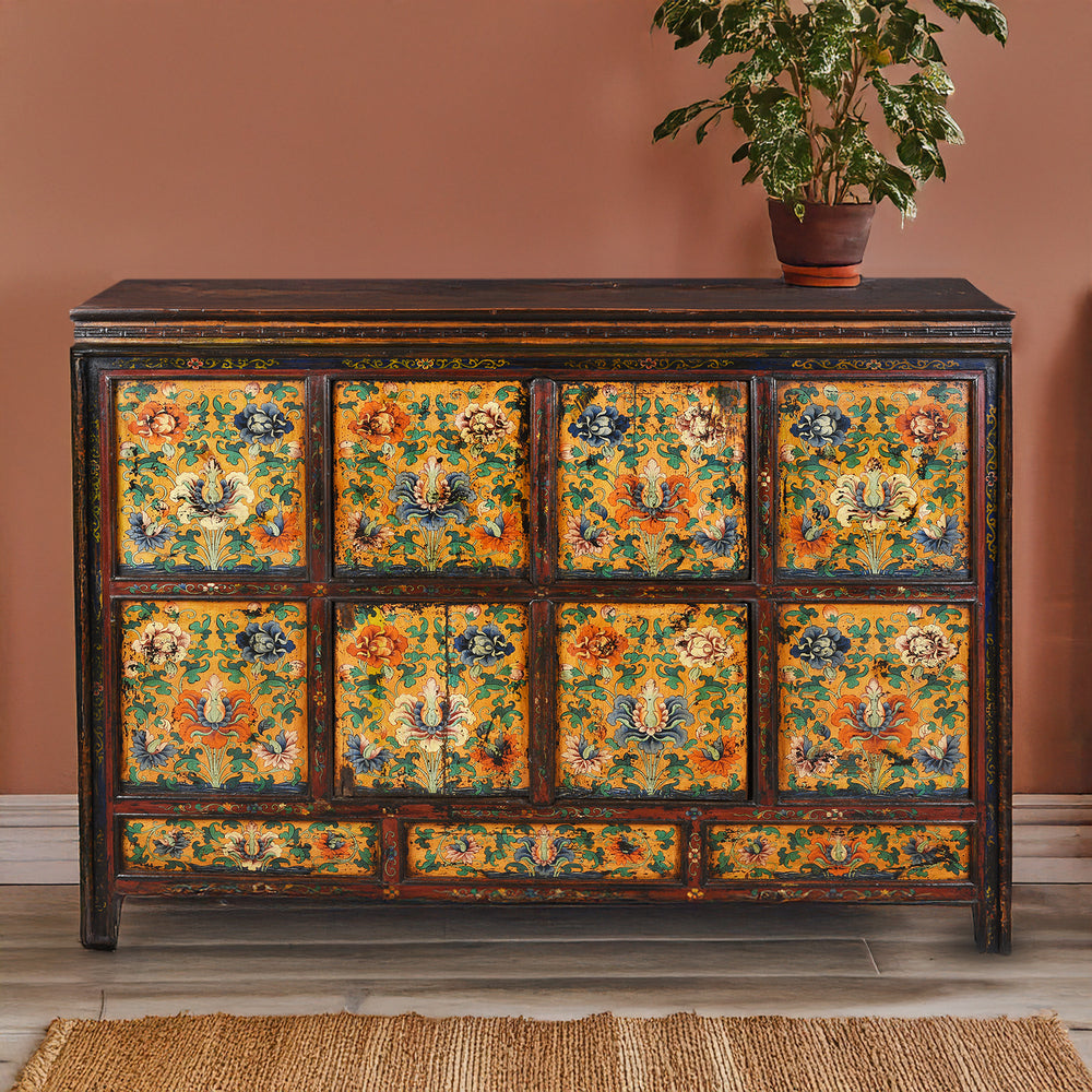 Antique Painted Tibetan Cabinet With Original Paint | Indigo Antiques