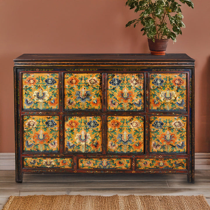Antique Painted Tibetan Cabinet With Original Paint | Indigo Antiques