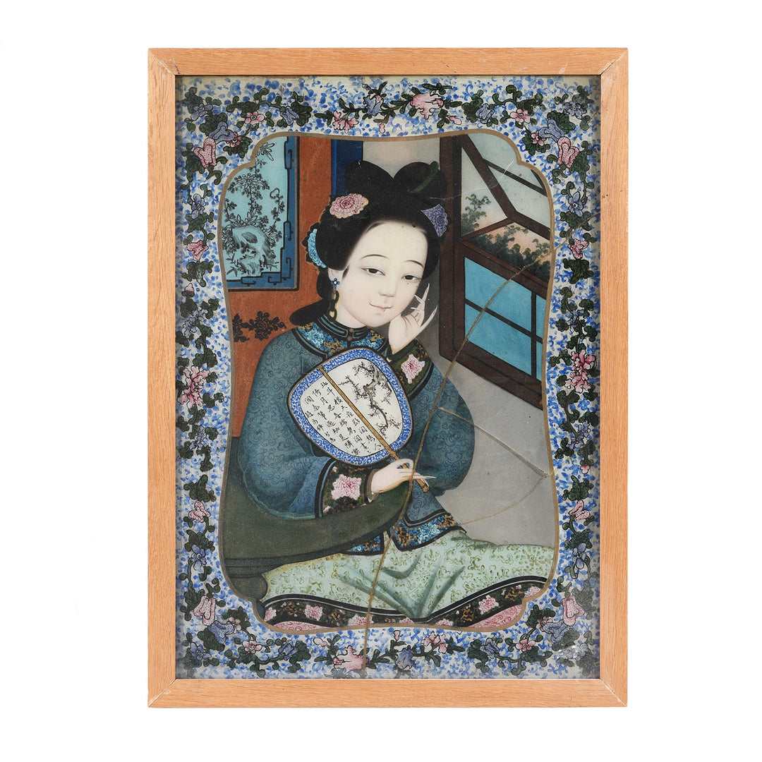 Antique Reverse Glass Painting Of A Chinese courtesan | Indigo Antiques