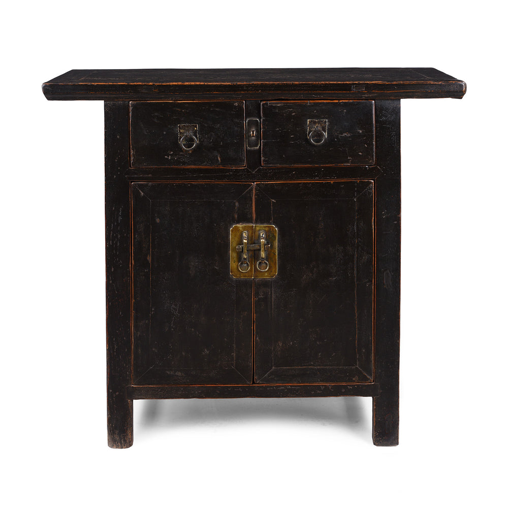 Antique Shanxi Black Lacquer Country Cabinet With Drawers And Iron HardwareHardware