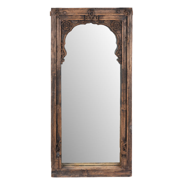 Antique Teak Mihrab Window Mirror With Mughal Arch Carving From Madhya Pradesh India 19th Century | Indigo Antiques
