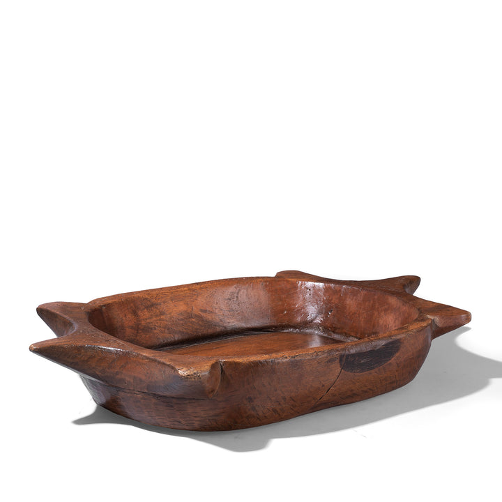 Angled VIew Of Antique Teak Parath Bowl Carved In The Form Of A Turtle 19th Century