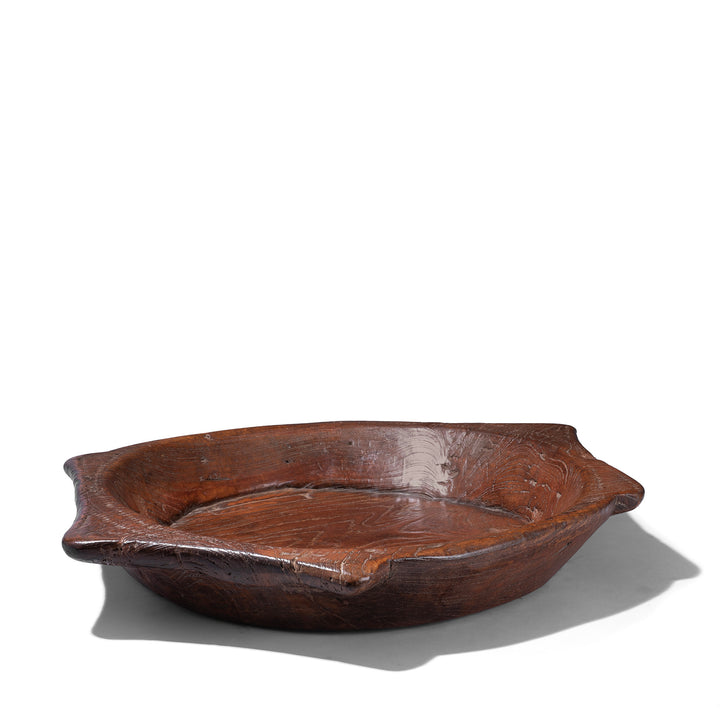 Angled View Of Antique Teak Parath Bowl Carved In The Form Of A Turtle 19th Century
