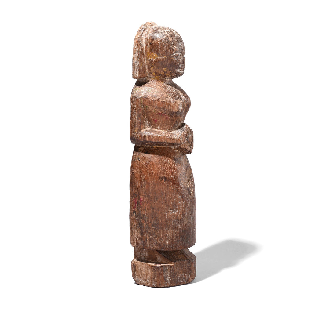 Angled View Of Antique Carved Gangaur Figure From Banswara Tribal Region | Indigo Antiques