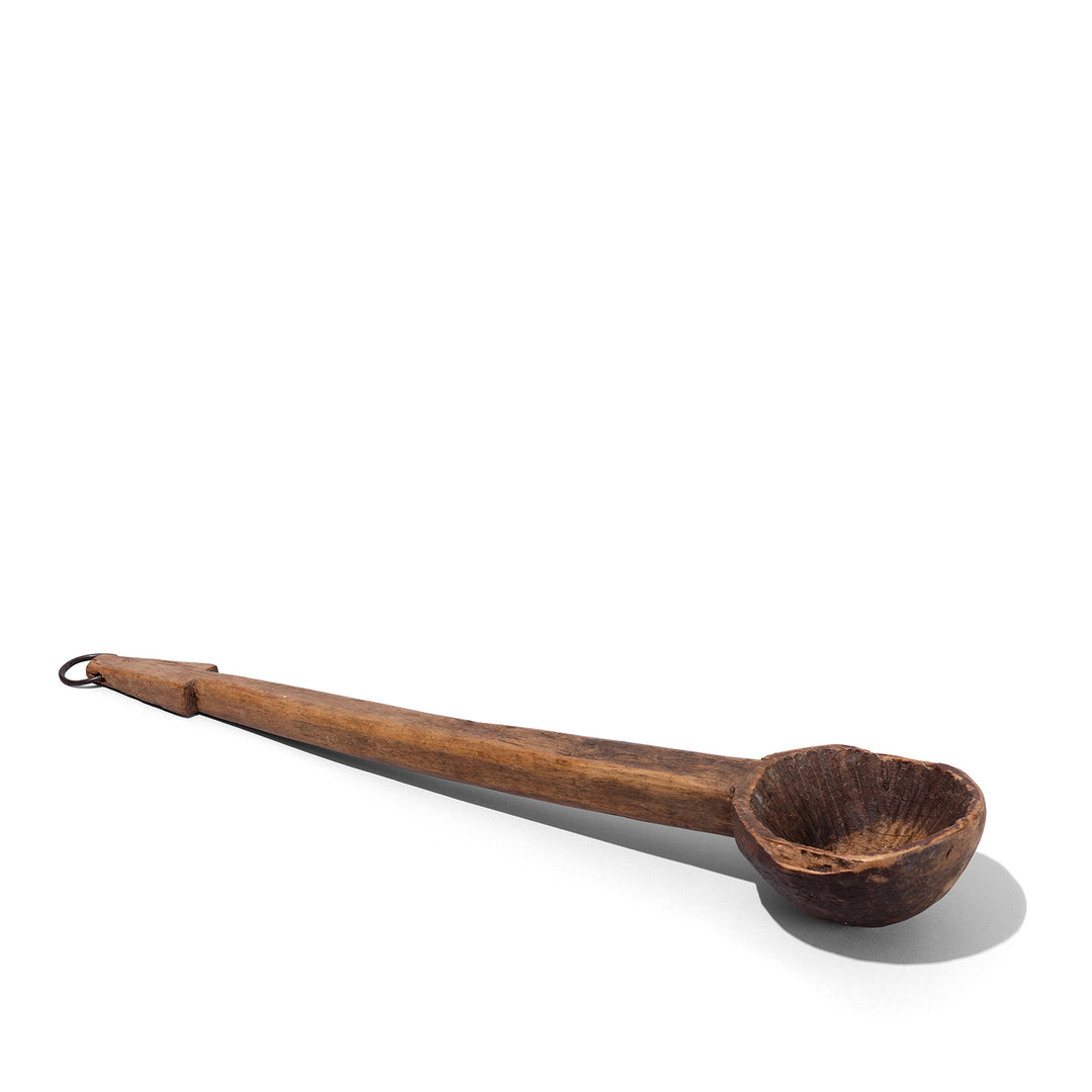 Antique Wooden Spoon From Banswara Rajasthan With Aged Patina And Hand Carved Details